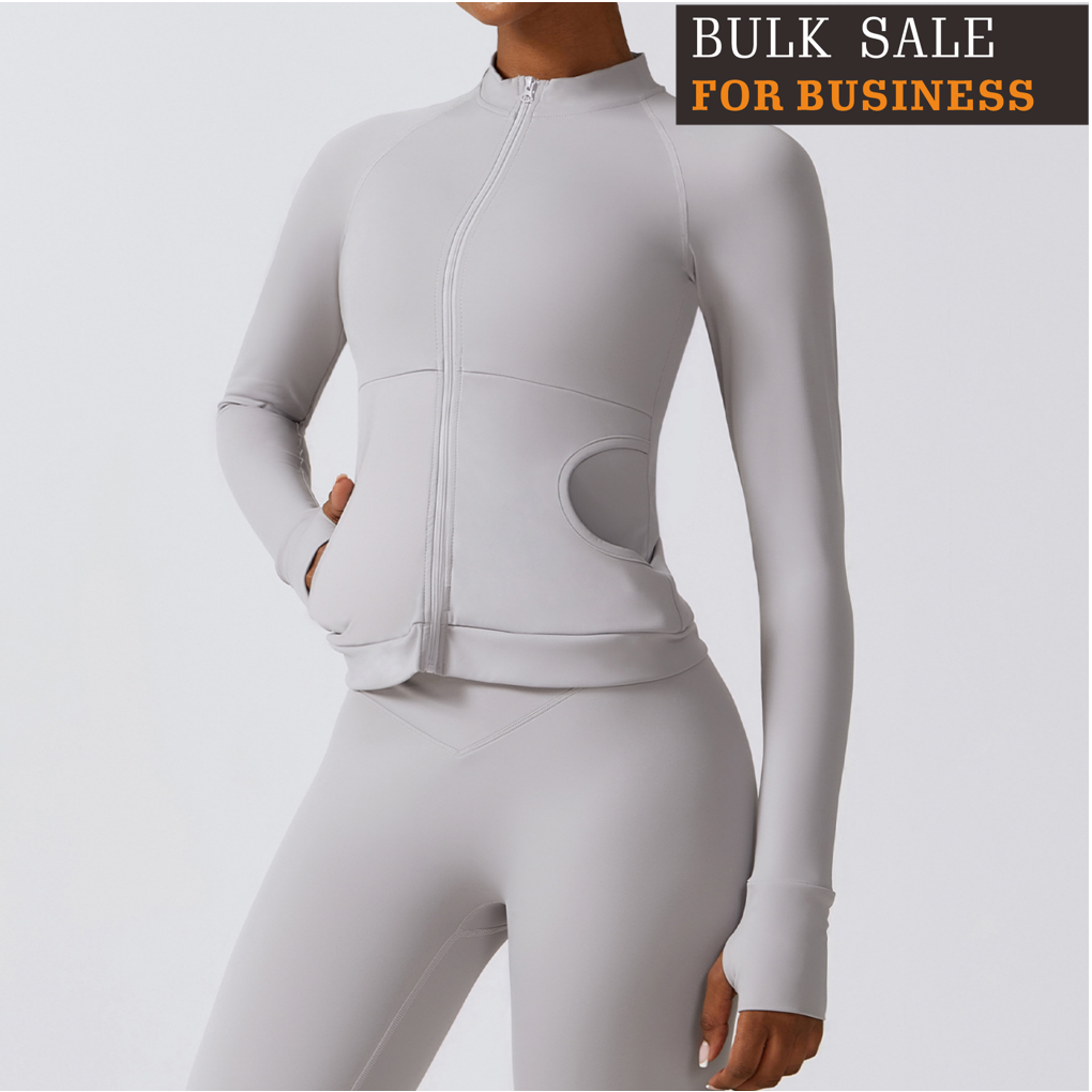 Nude feel sports jacket zipper hoodie yoga suit long sleeve gym top